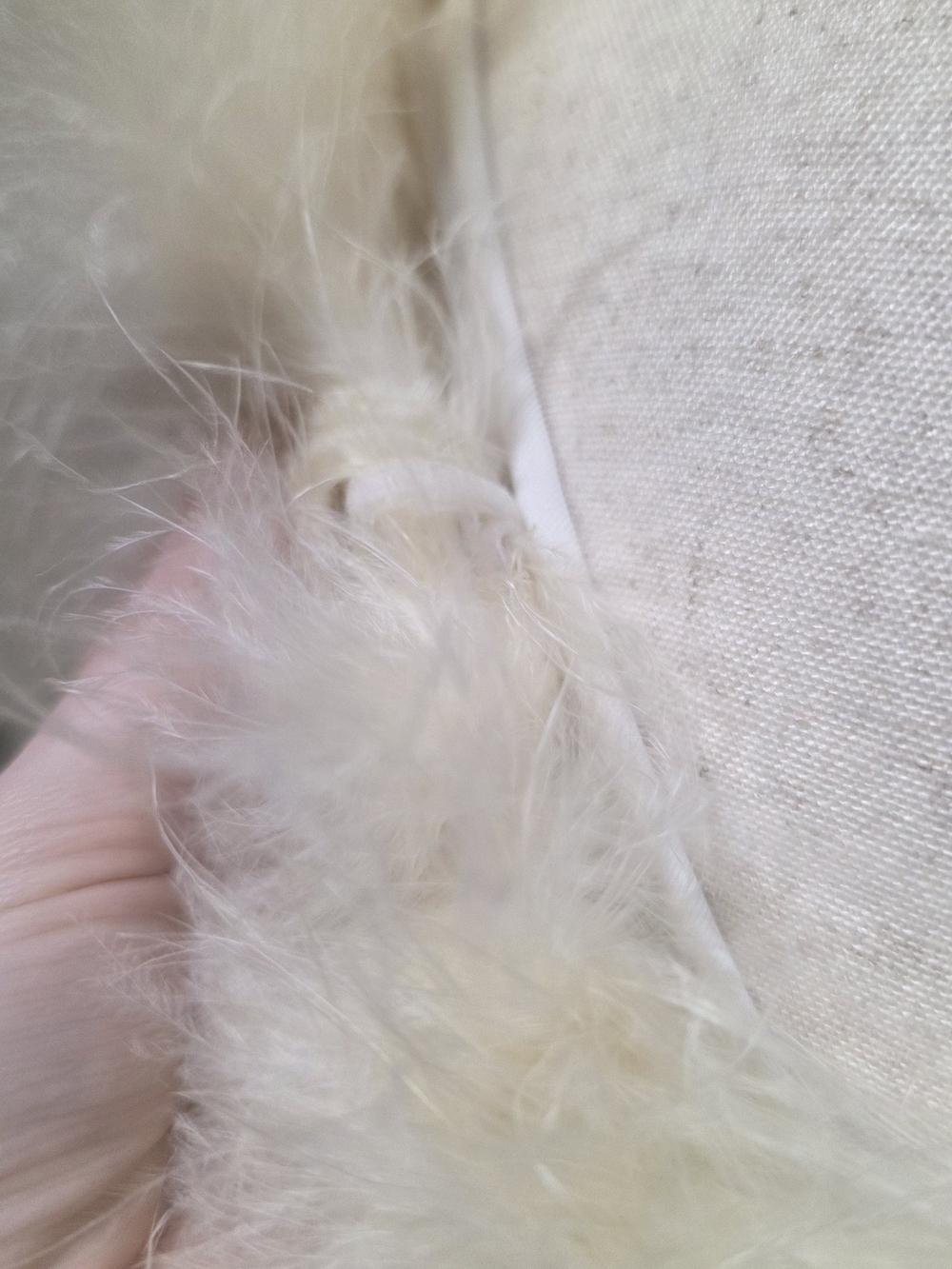 Vintage 70s White Ivory Faux Feather Trim Sleeveless Robe - Picture 8 of 10